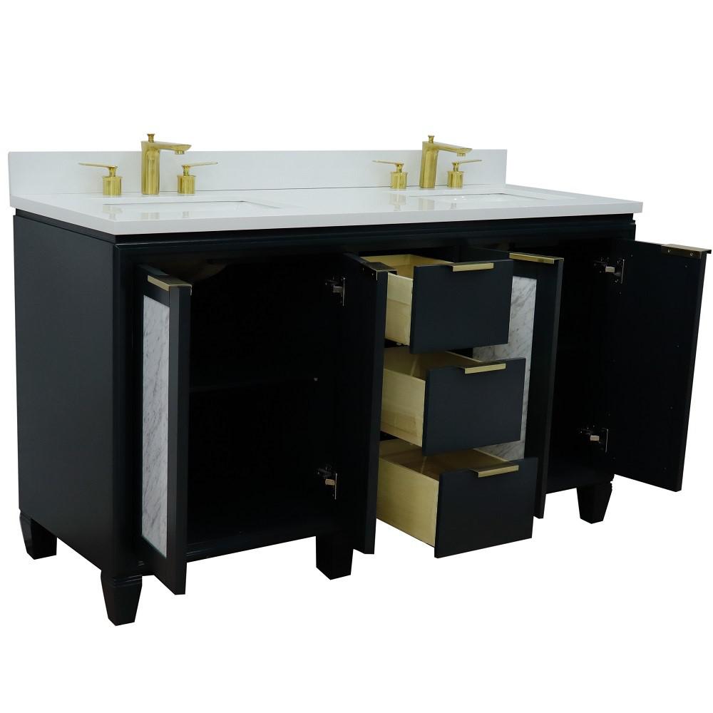 61 Double sink vanity in Dark Gray finish with White quartz and rectangle sink. Picture 7