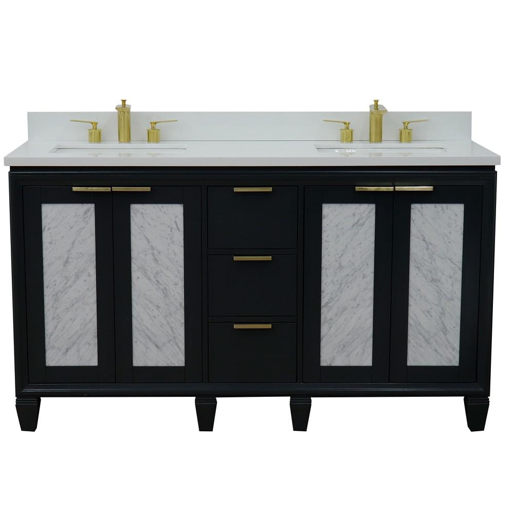 61 Double sink vanity in Dark Gray finish with White quartz and rectangle sink. Picture 8