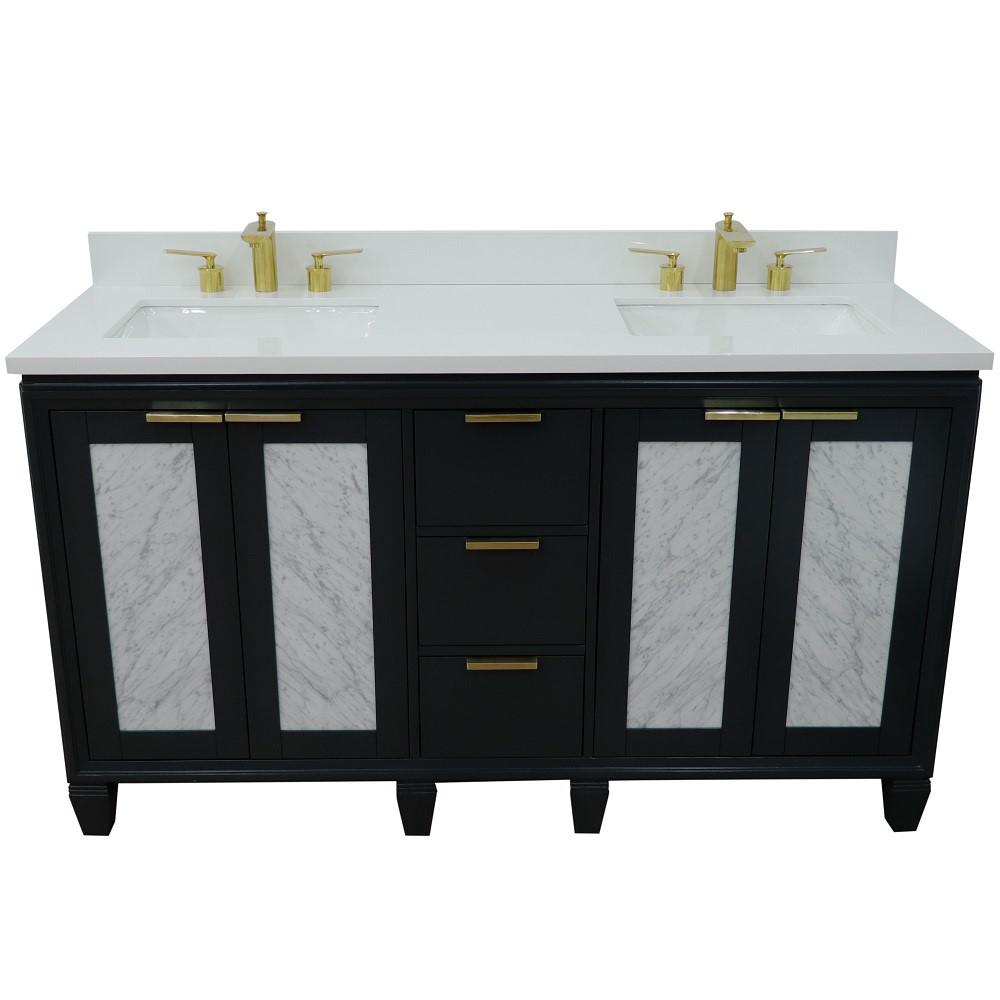 61 Double sink vanity in Dark Gray finish with White quartz and rectangle sink. Picture 11