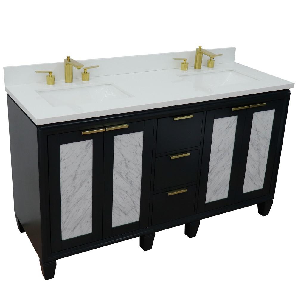 61 Double sink vanity in Dark Gray finish with White quartz and rectangle sink. Picture 12