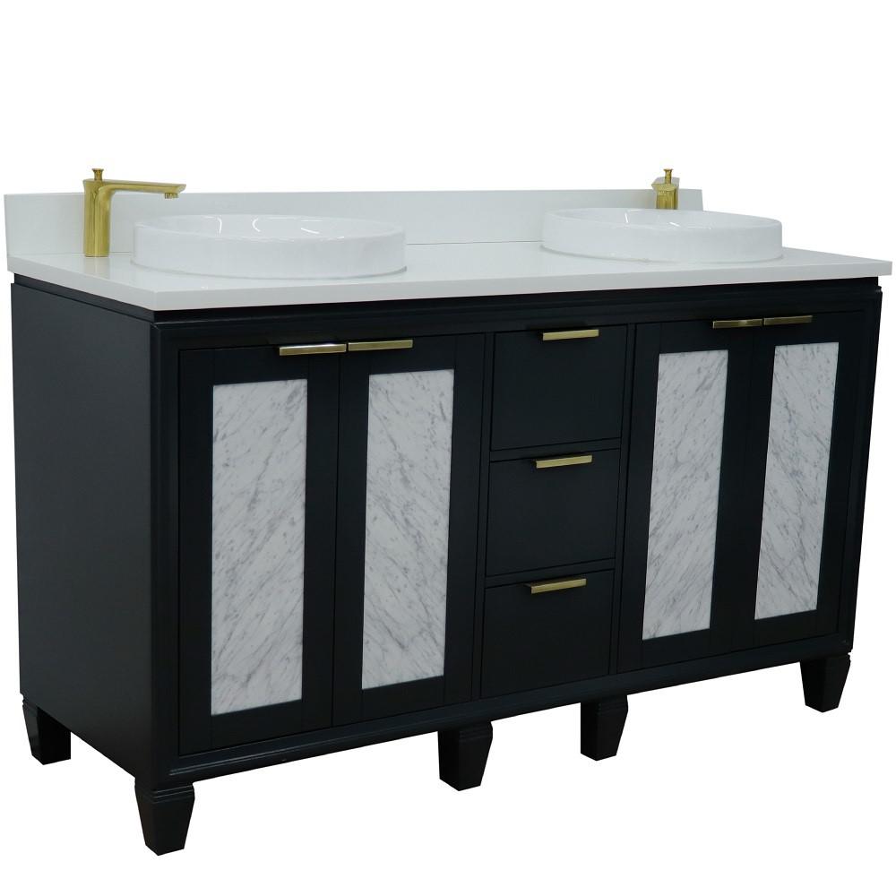 61 Double sink vanity in Dark Gray finish with White quartz and rectangle sink. Picture 20