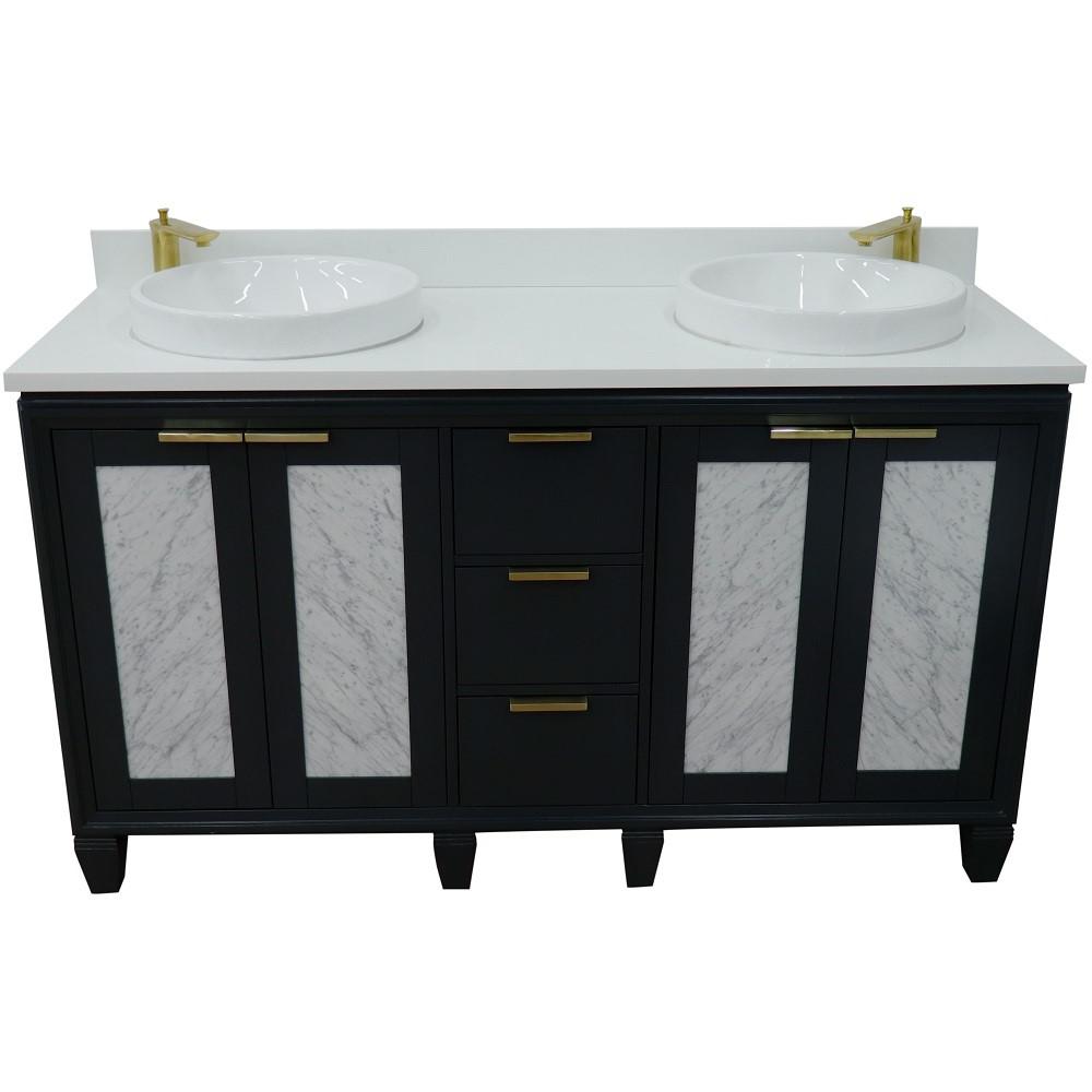 61 Double sink vanity in Dark Gray finish with White quartz and rectangle sink. Picture 25