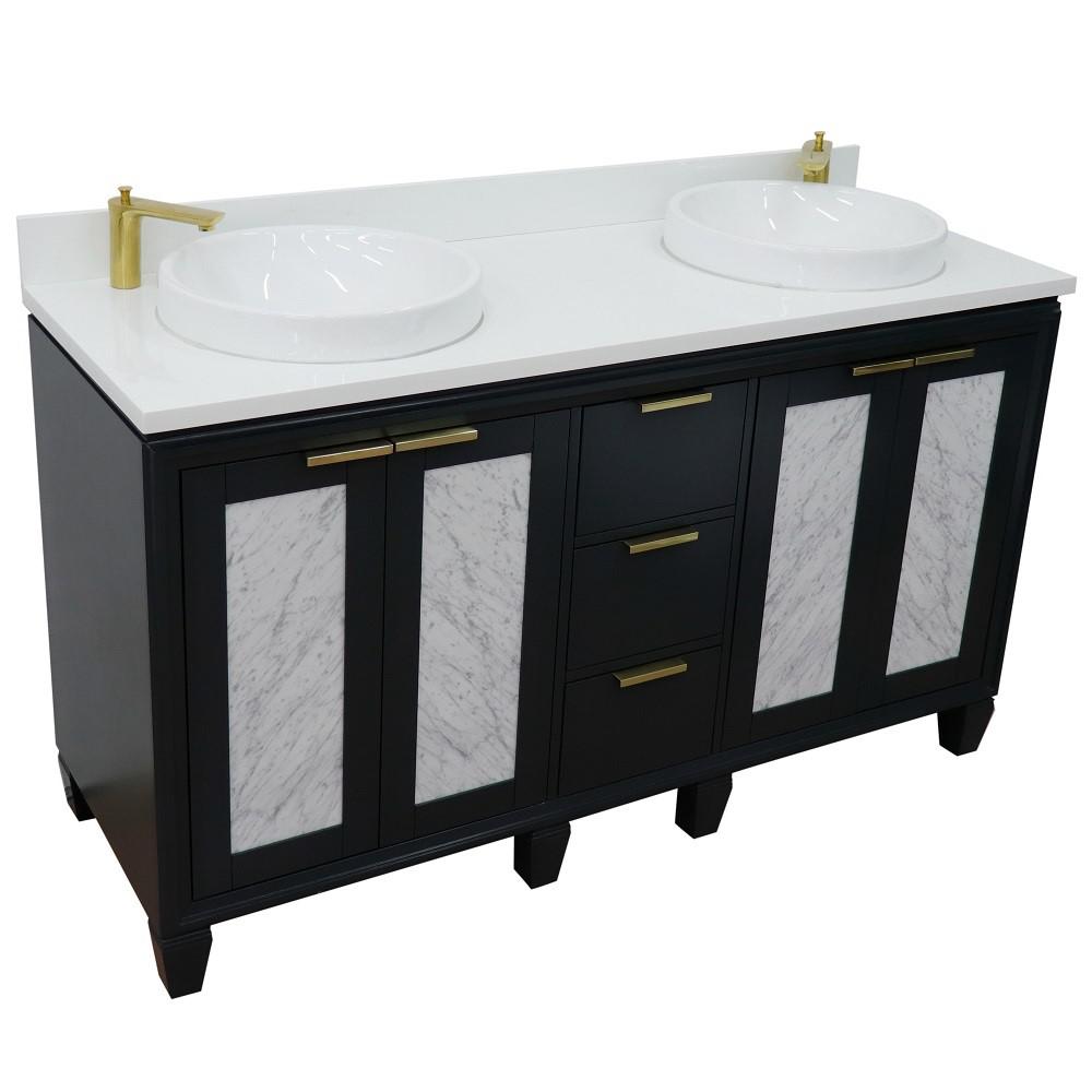61 Double sink vanity in Dark Gray finish with White quartz and rectangle sink. Picture 26