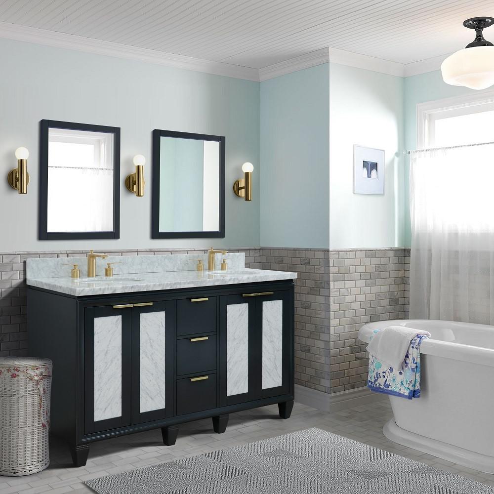 Double sink vanity in Dark Gray with White Carrara marble and oval sink. Picture 2