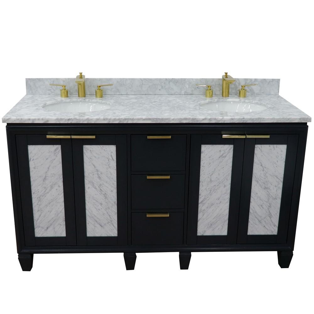 Double sink vanity in Dark Gray with White Carrara marble and oval sink. Picture 11