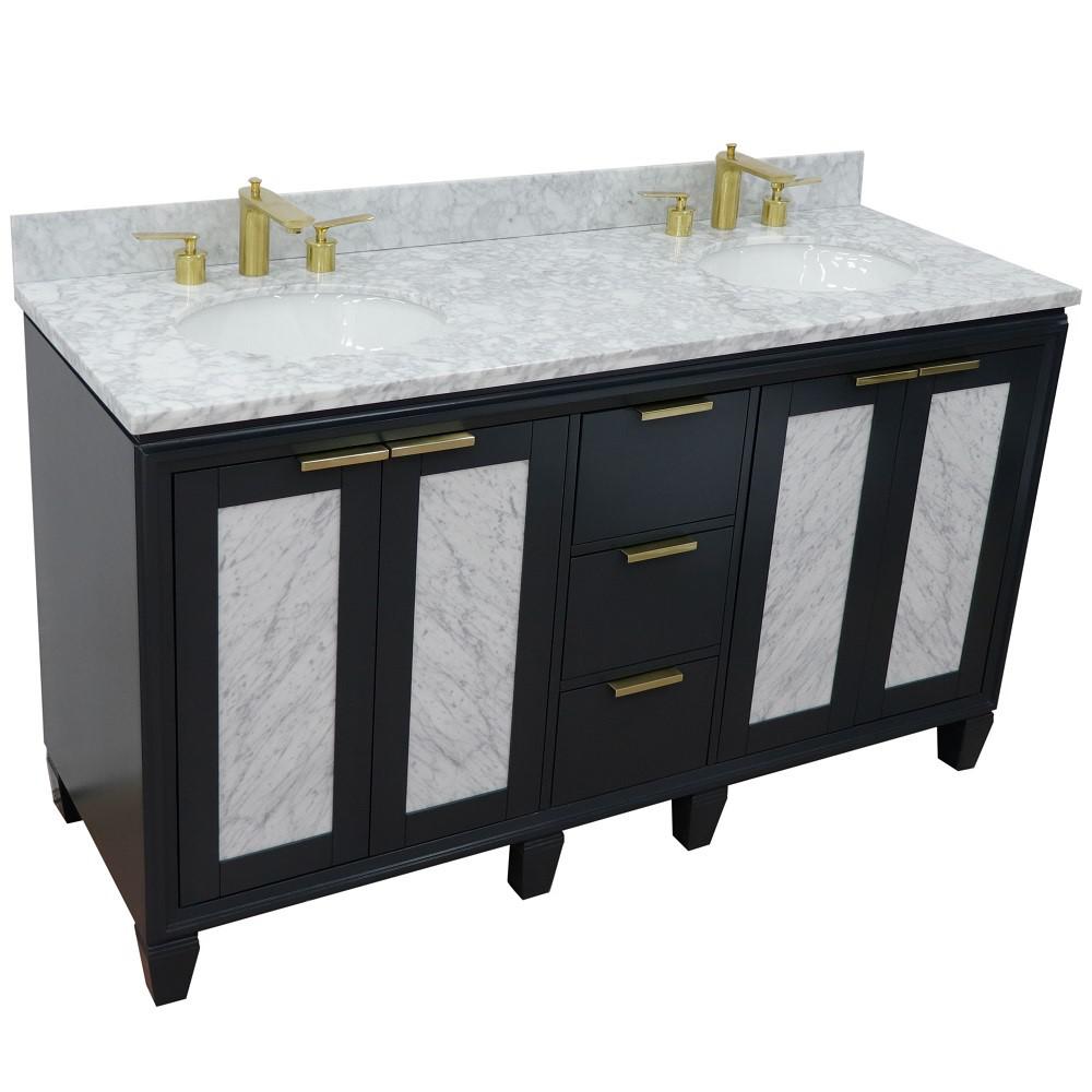 Double sink vanity in Dark Gray with White Carrara marble and oval sink. Picture 12