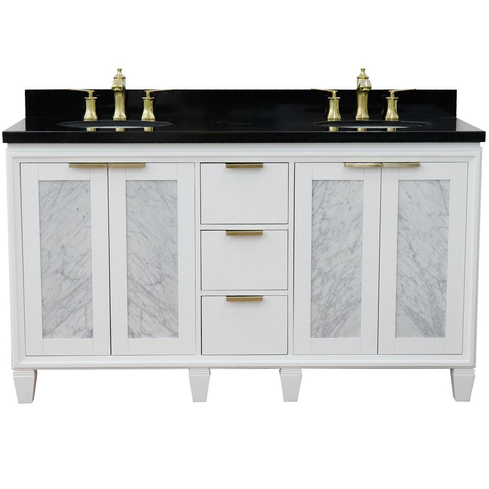 61 Double sink vanity in White finish with Black galaxy granite and oval sink. Picture 8
