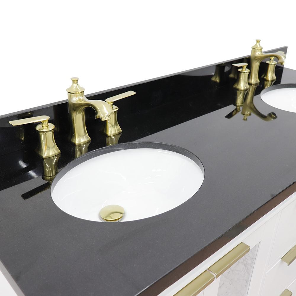 61 Double sink vanity in White finish with Black galaxy granite and oval sink. Picture 9