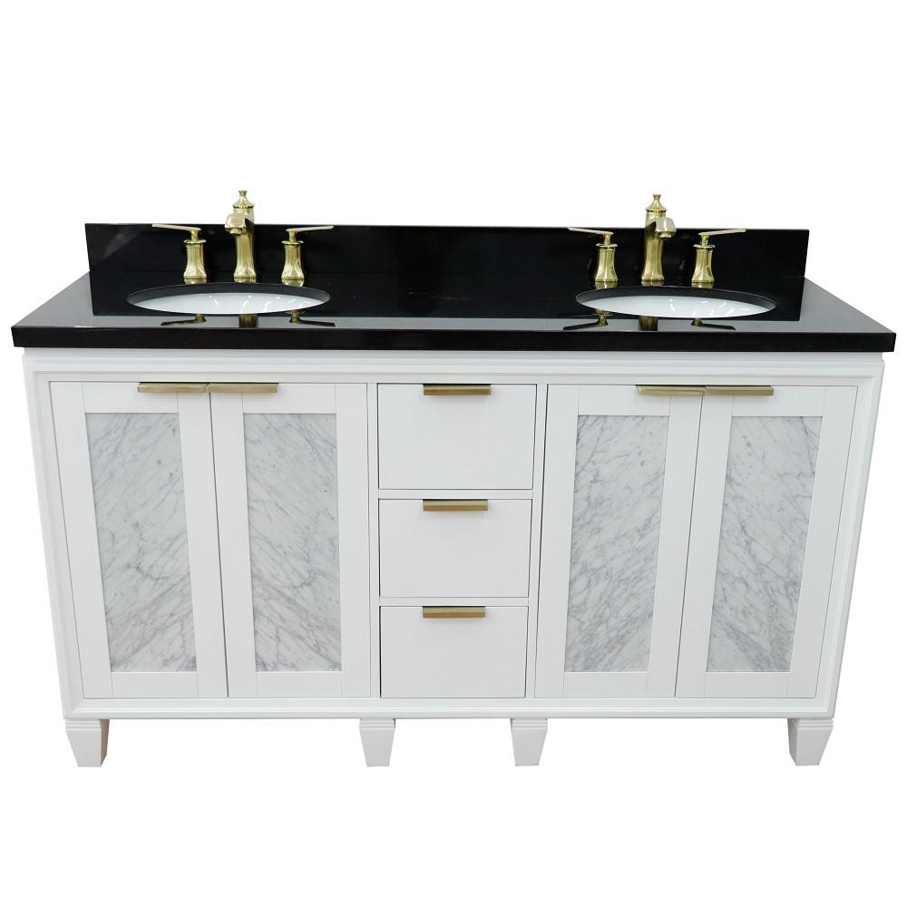 61 Double sink vanity in White finish with Black galaxy granite and oval sink. Picture 11