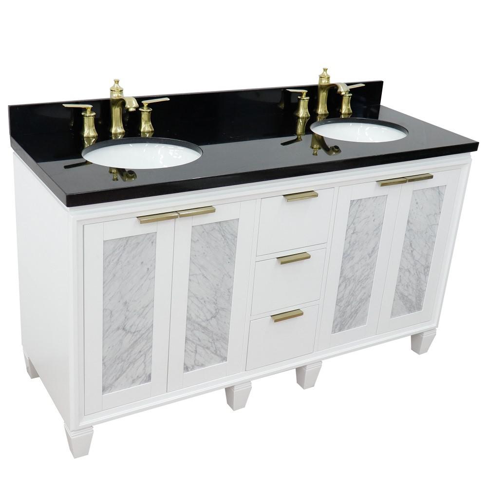 61 Double sink vanity in White finish with Black galaxy granite and oval sink. Picture 12