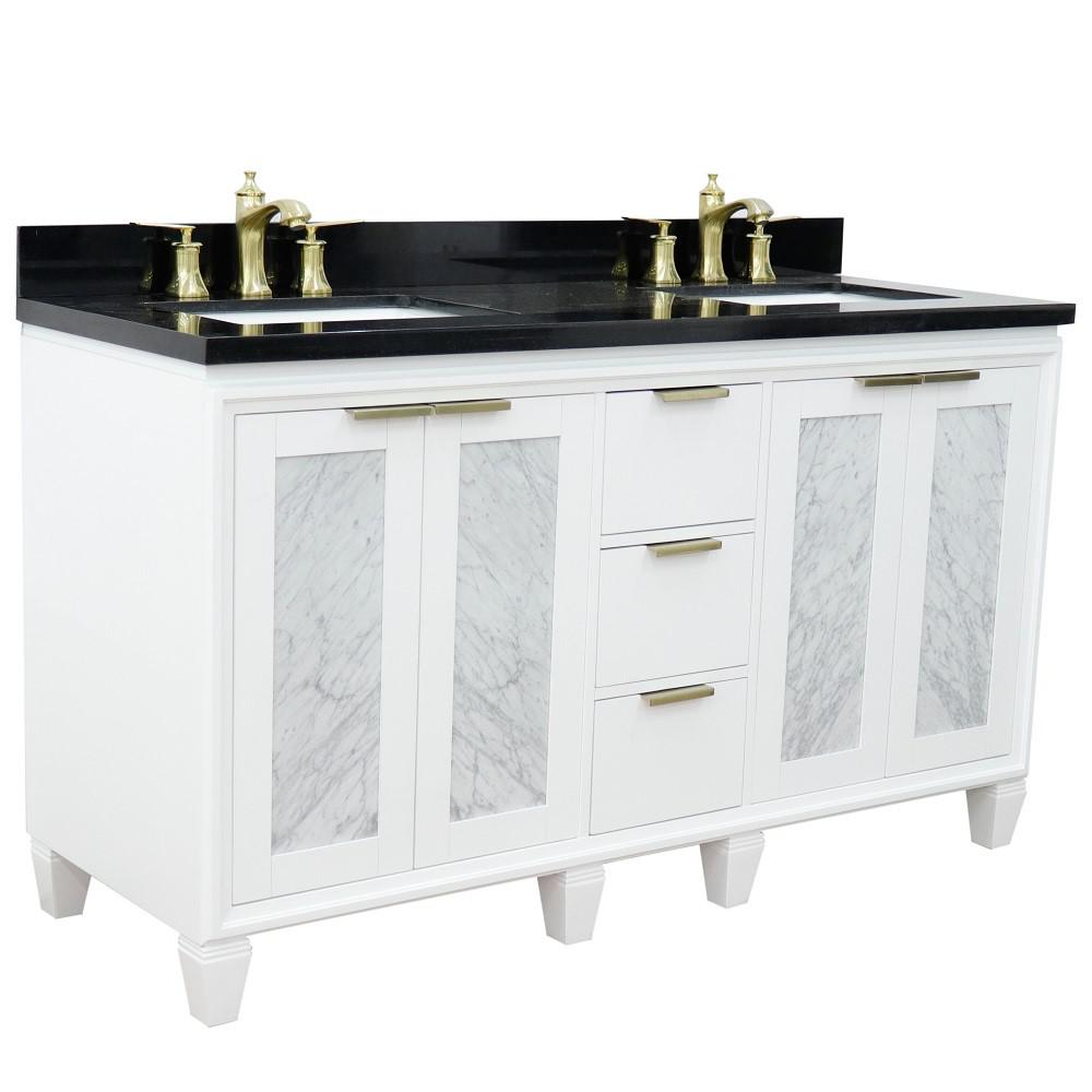 Double sink vanity in White with Black galaxy granite and rectangle sink. Picture 6