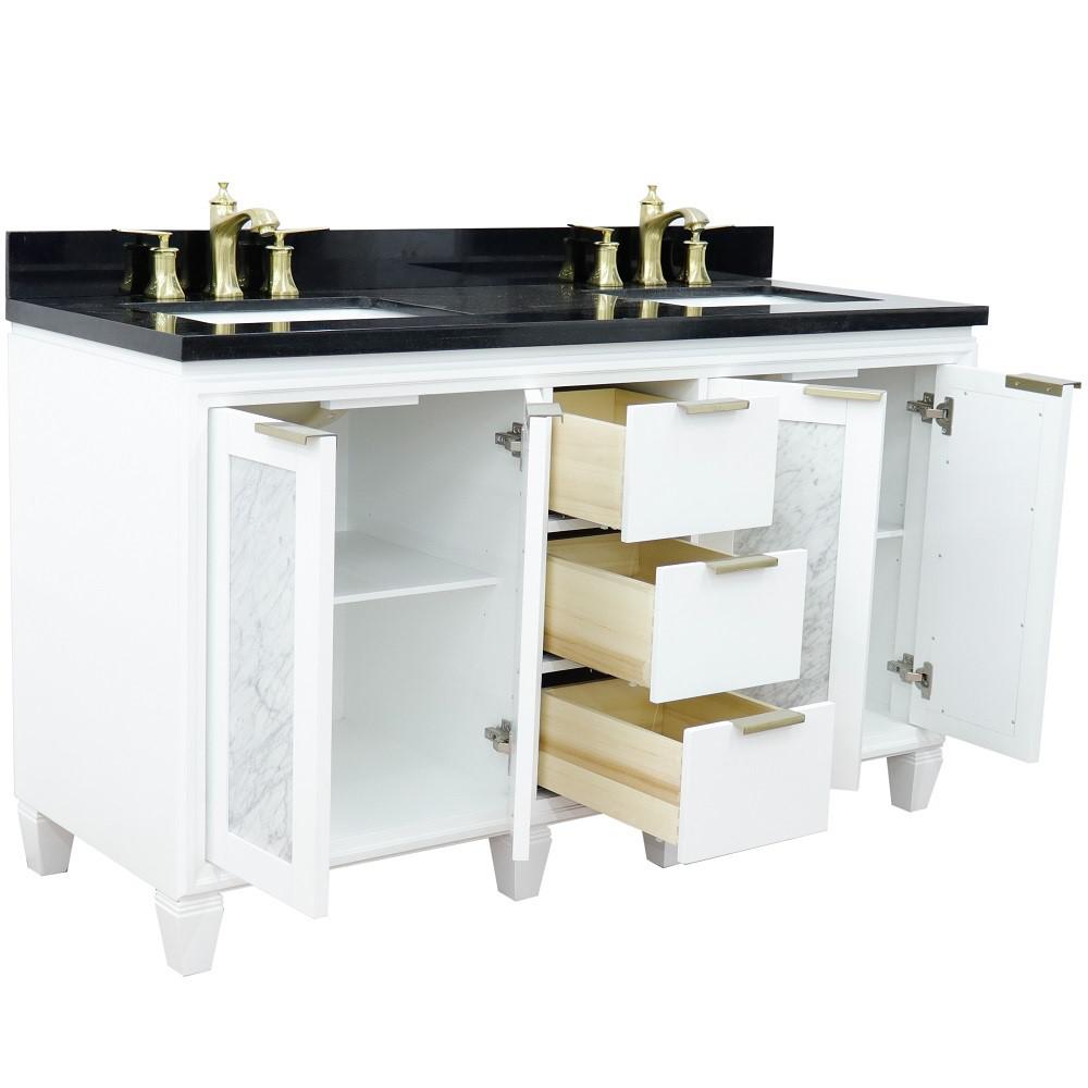 Double sink vanity in White with Black galaxy granite and rectangle sink. Picture 7