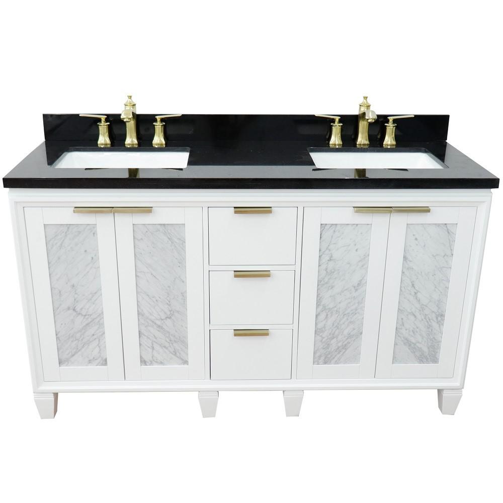 Double sink vanity in White with Black galaxy granite and rectangle sink. Picture 11