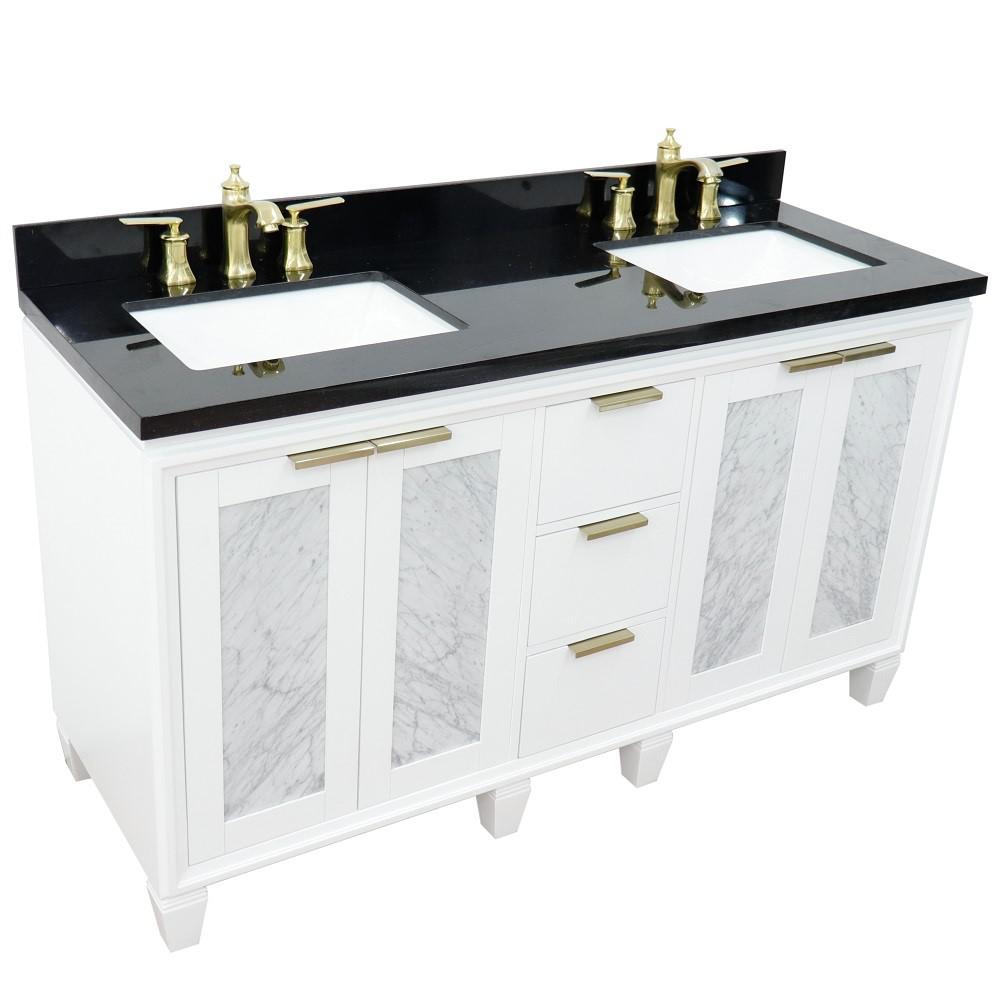 Double sink vanity in White with Black galaxy granite and rectangle sink. Picture 12