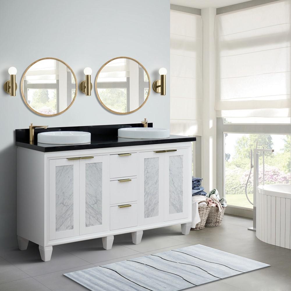 Double sink vanity in White with Black galaxy granite and rectangle sink. Picture 16