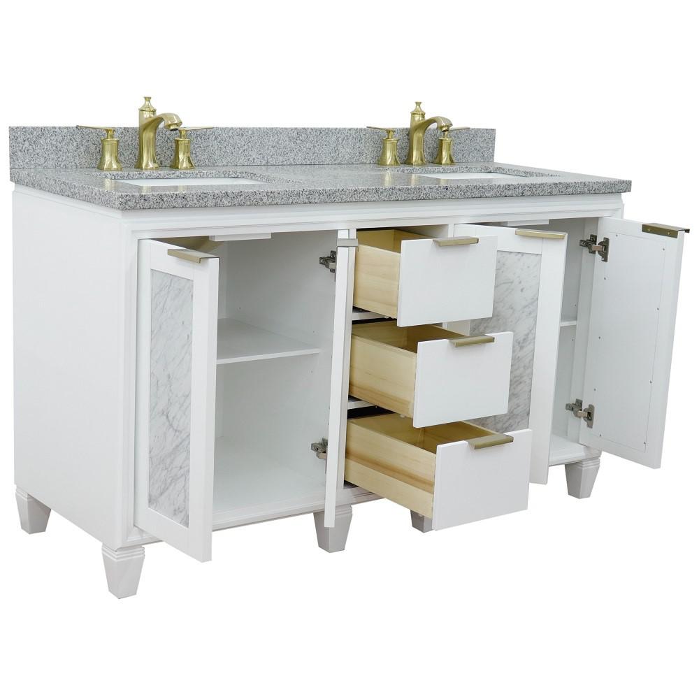 61 Double sink vanity in White finish with Gray granite and rectangle sink. Picture 7
