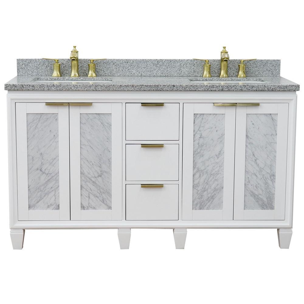 61 Double sink vanity in White finish with Gray granite and rectangle sink. Picture 8