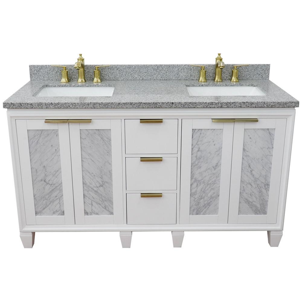 61 Double sink vanity in White finish with Gray granite and rectangle sink. Picture 11