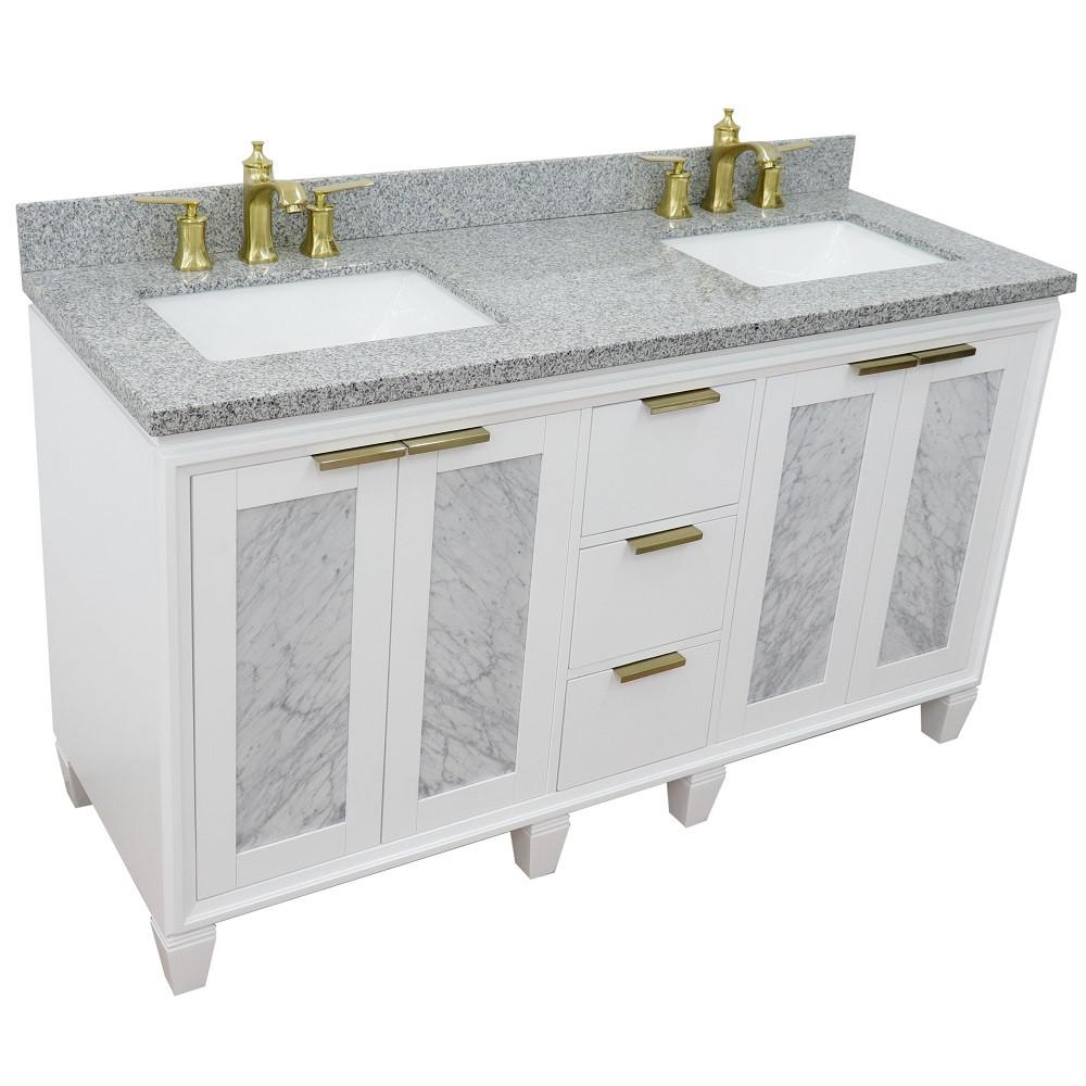 61 Double sink vanity in White finish with Gray granite and rectangle sink. Picture 12