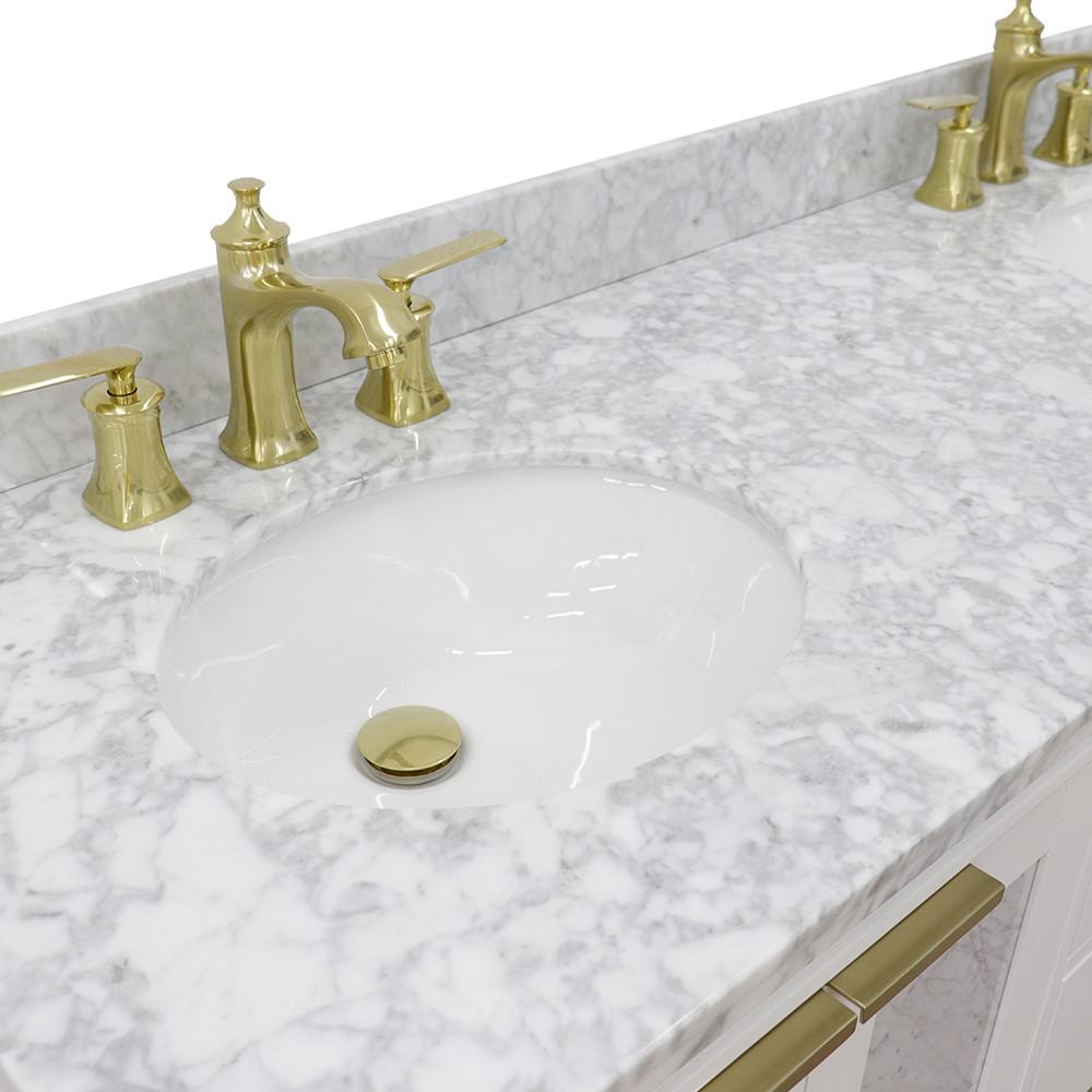 61 Double sink vanity in White finish with White Carrara marble and oval sink. Picture 9