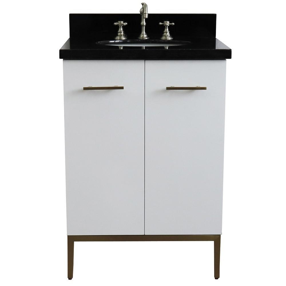 25 Single sink vanity in White finish with Black galaxy granite and oval sink. Picture 9