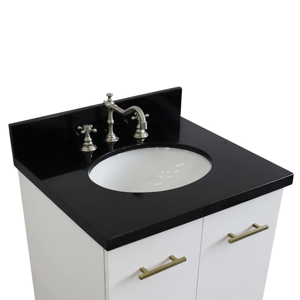 25 Single sink vanity in White finish with Black galaxy granite and oval sink. Picture 10