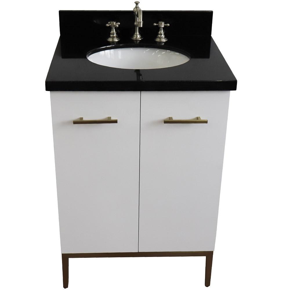 25 Single sink vanity in White finish with Black galaxy granite and oval sink. Picture 12