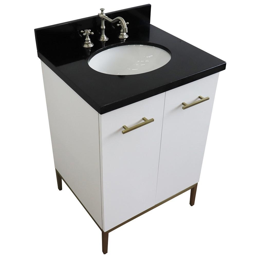25 Single sink vanity in White finish with Black galaxy granite and oval sink. Picture 13