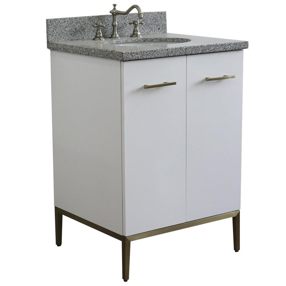 25 Single sink vanity in White finish with Gray granite and oval sink. Picture 3