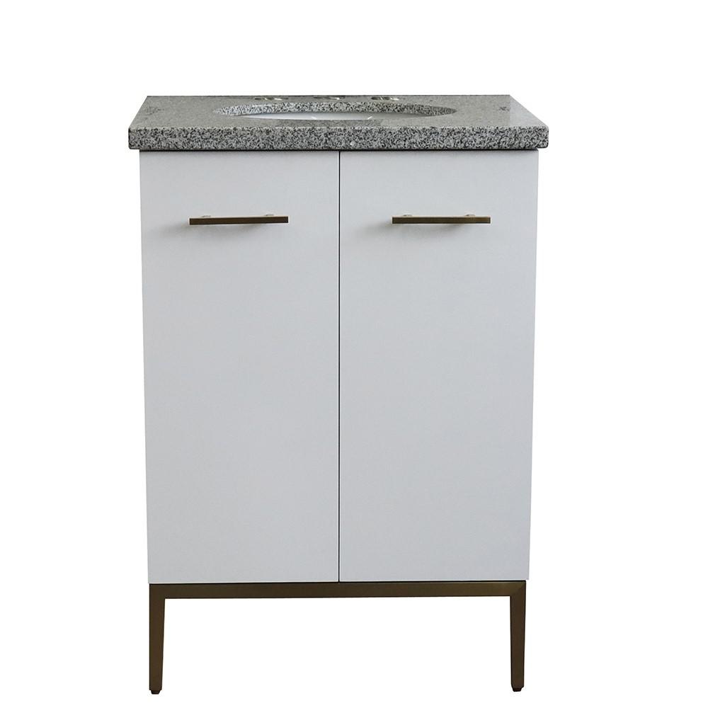 25 Single sink vanity in White finish with Gray granite and oval sink. Picture 6