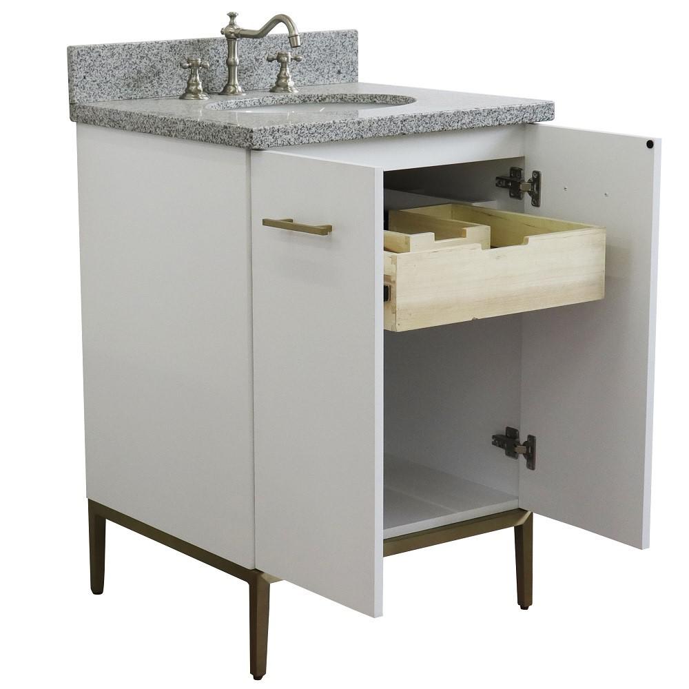 25 Single sink vanity in White finish with Gray granite and oval sink. Picture 8