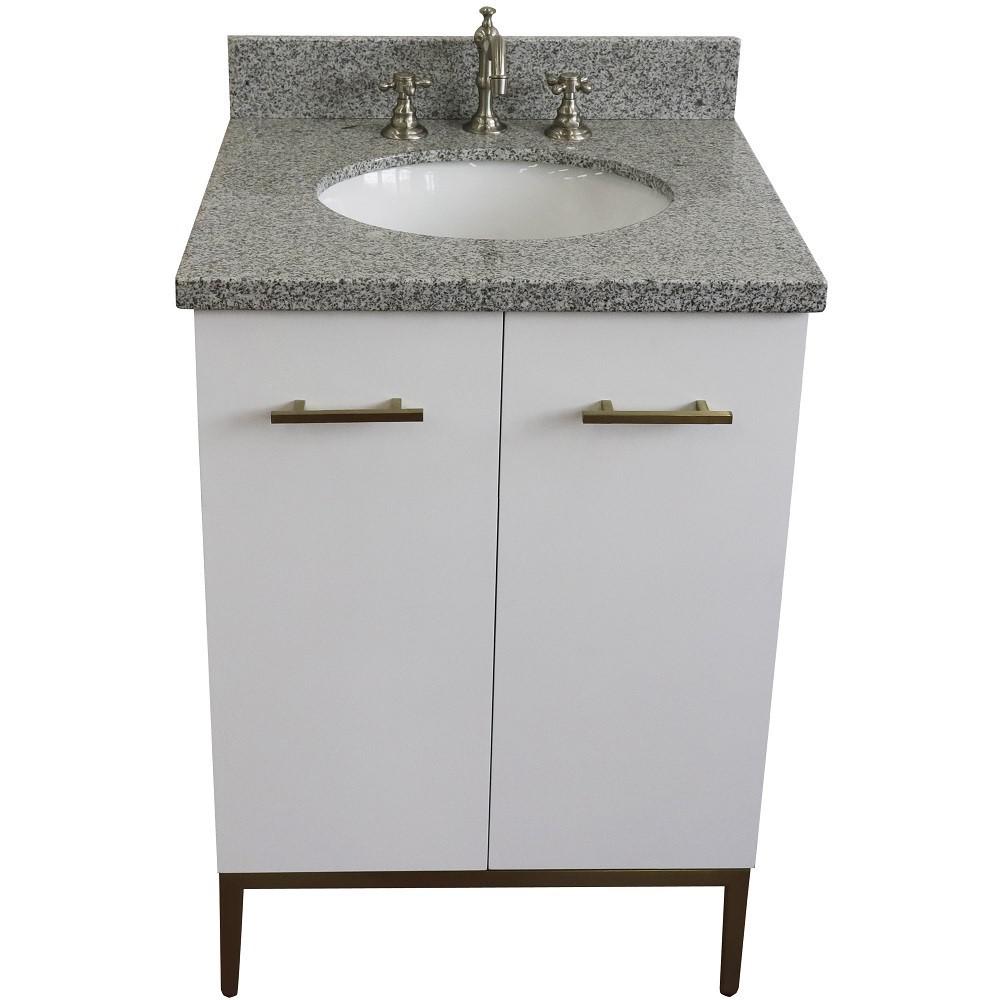 25 Single sink vanity in White finish with Gray granite and oval sink. Picture 12