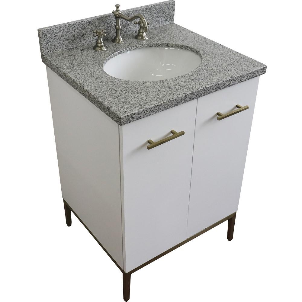 25 Single sink vanity in White finish with Gray granite and oval sink. Picture 13