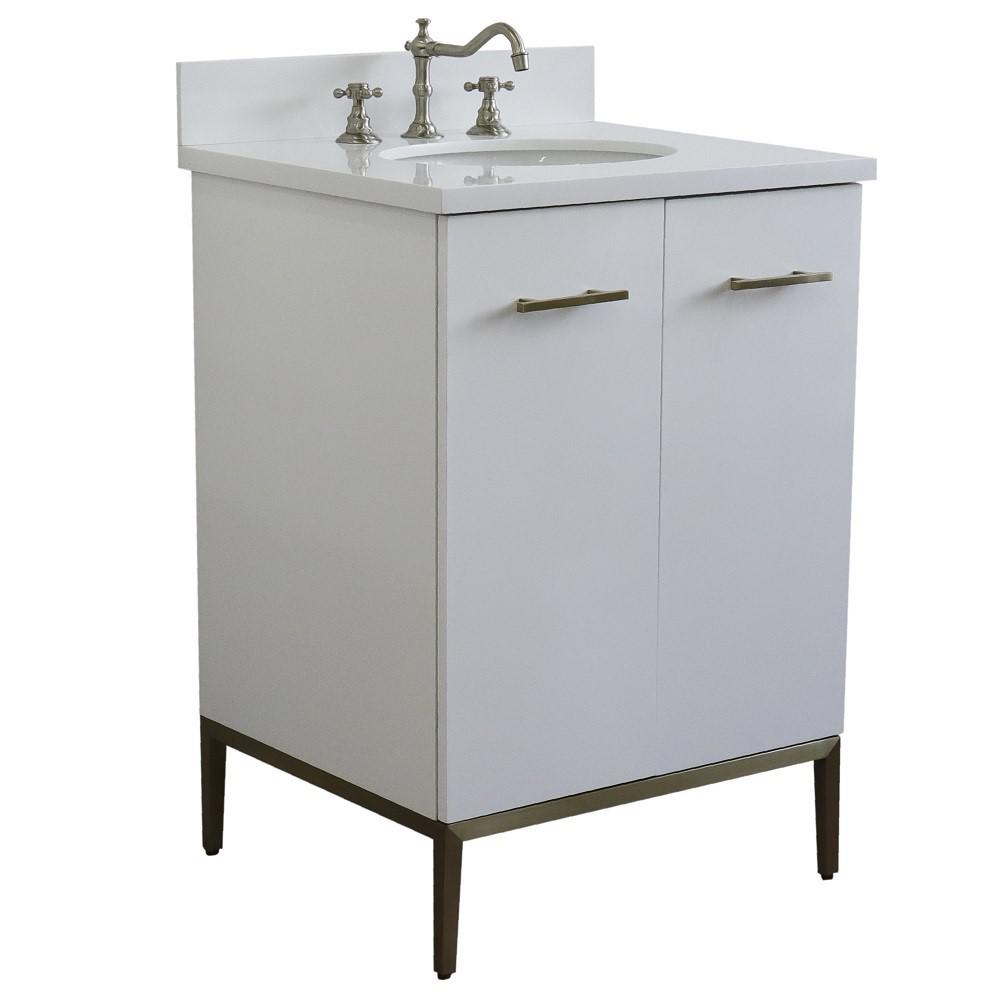 25 Single sink vanity in White finish with White quartz and oval sink. Picture 3
