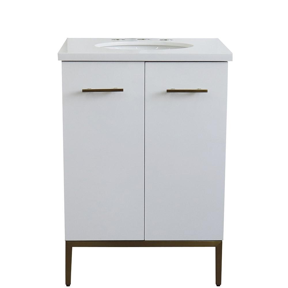 25 Single sink vanity in White finish with White quartz and oval sink. Picture 6