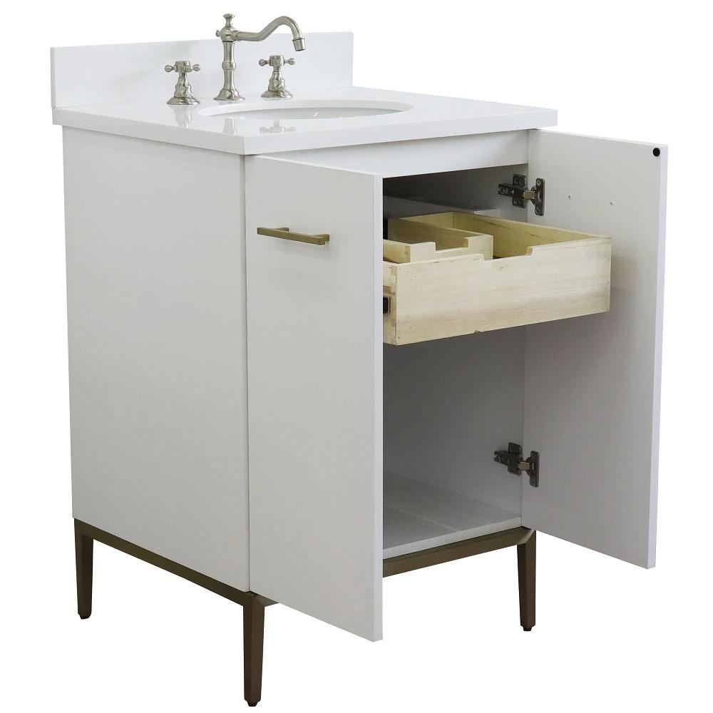 25 Single sink vanity in White finish with White quartz and oval sink. Picture 8