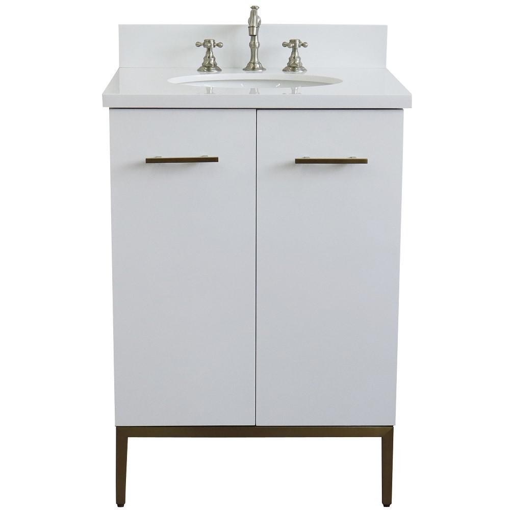 25 Single sink vanity in White finish with White quartz and oval sink. Picture 9