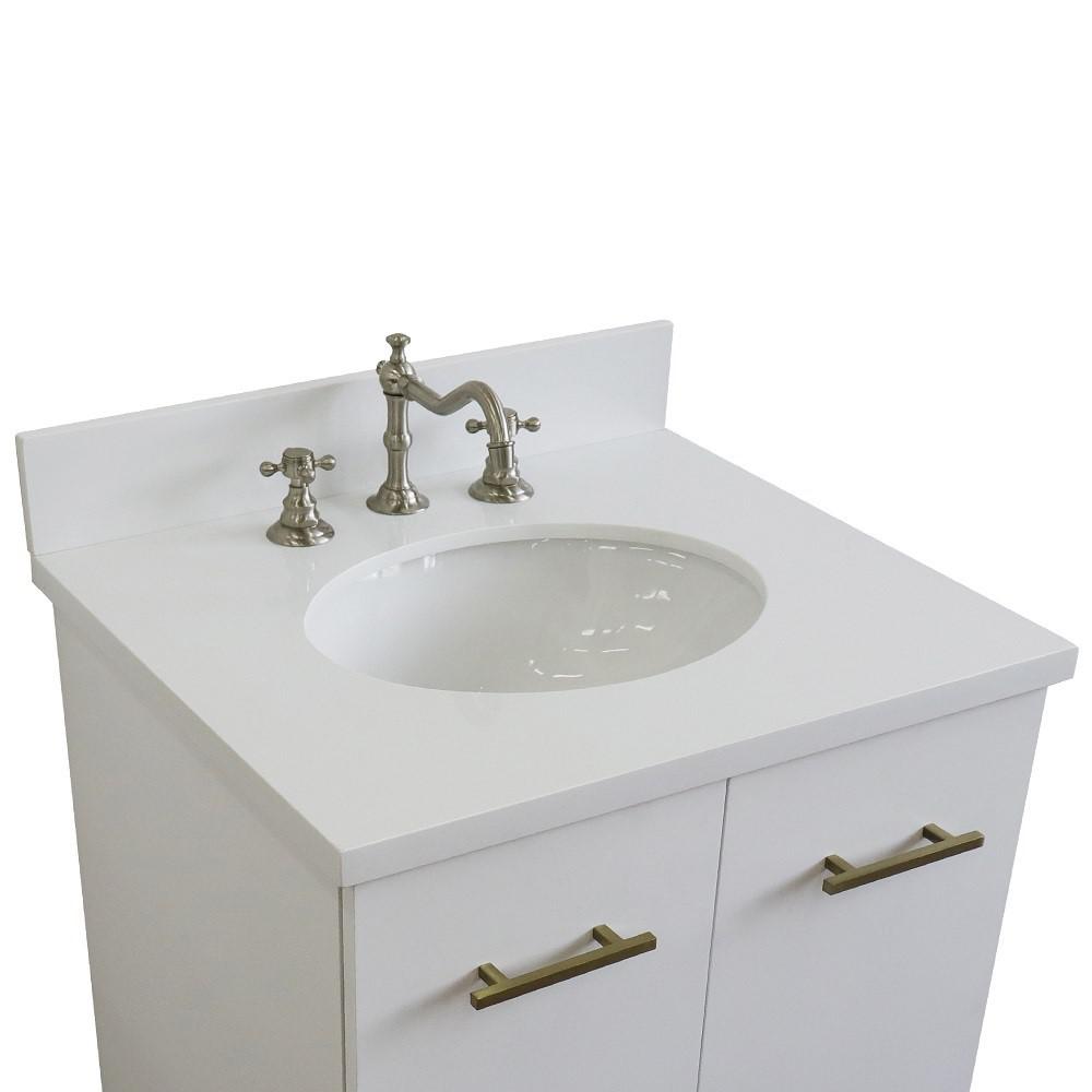 25 Single sink vanity in White finish with White quartz and oval sink. Picture 10