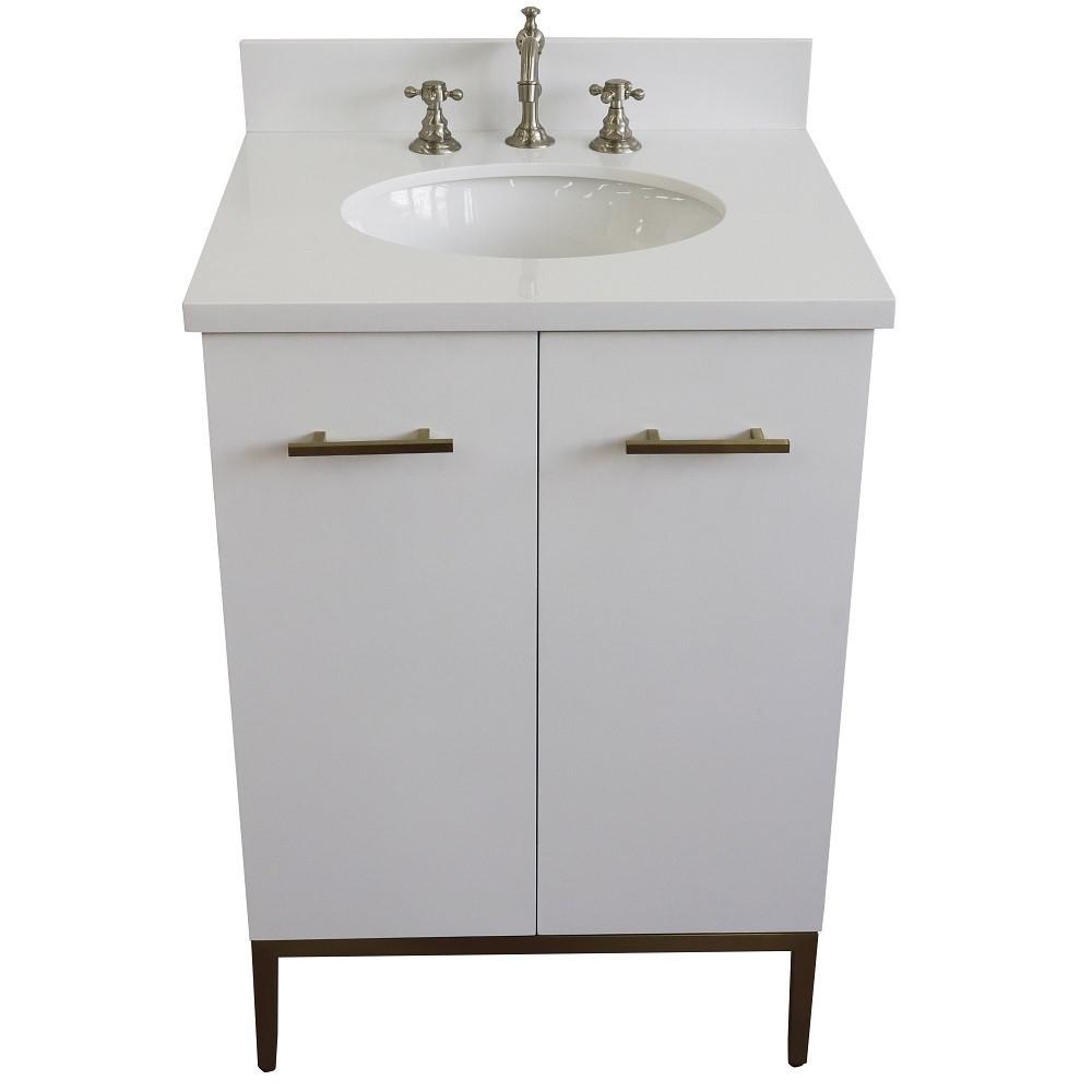 25 Single sink vanity in White finish with White quartz and oval sink. Picture 12