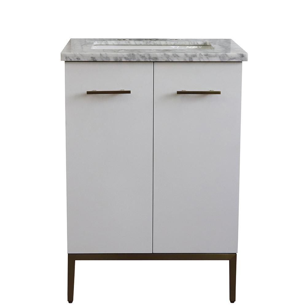 Single sink vanity in White with White Carrara marble and rectangle sink. Picture 6