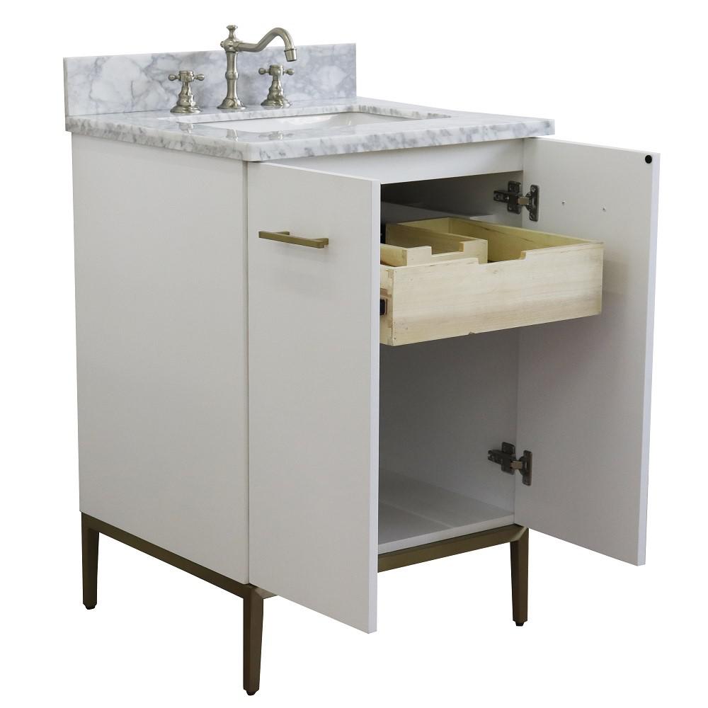Single sink vanity in White with White Carrara marble and rectangle sink. Picture 8