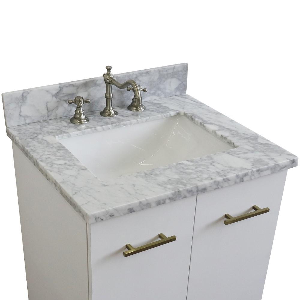 Single sink vanity in White with White Carrara marble and rectangle sink. Picture 10