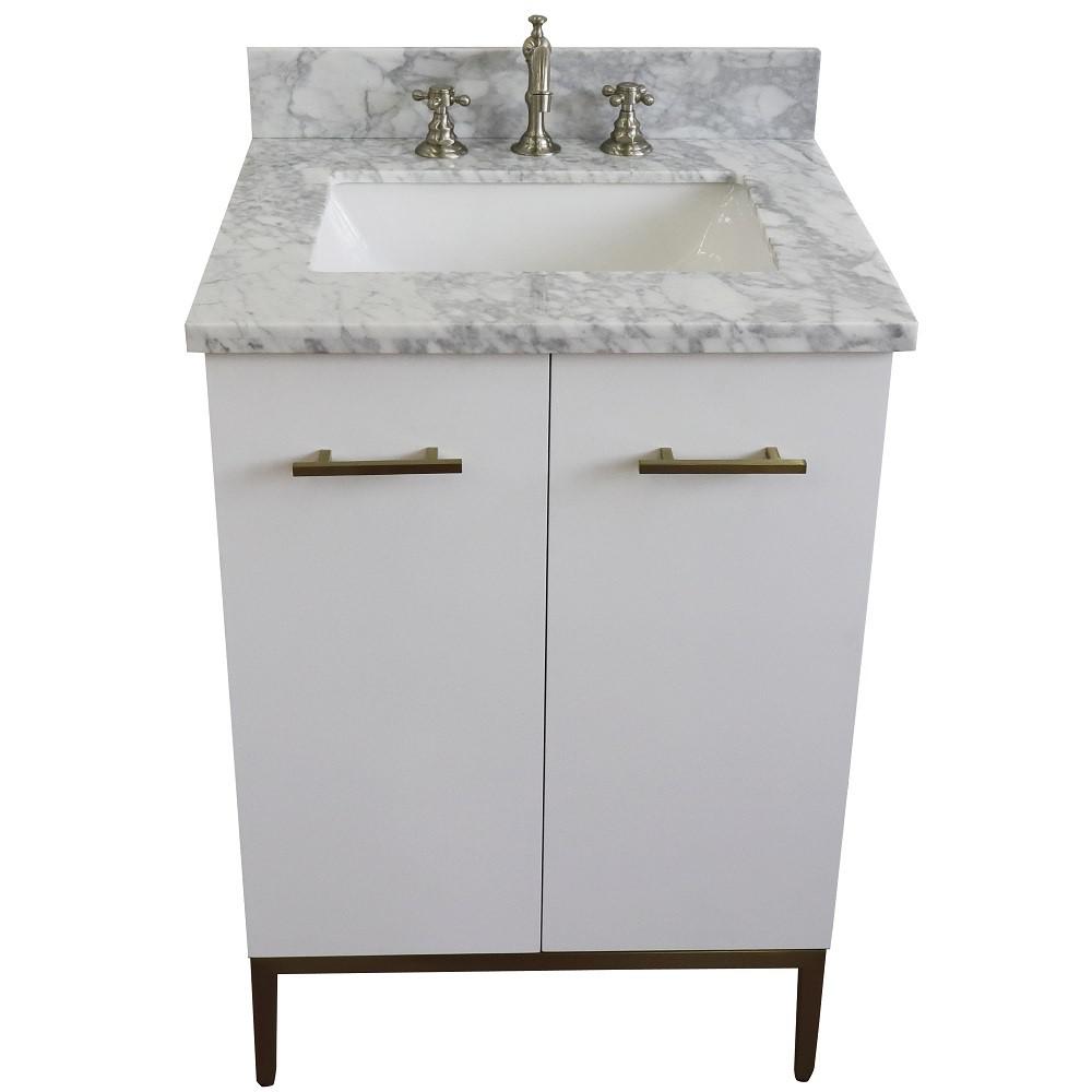 Single sink vanity in White with White Carrara marble and rectangle sink. Picture 12