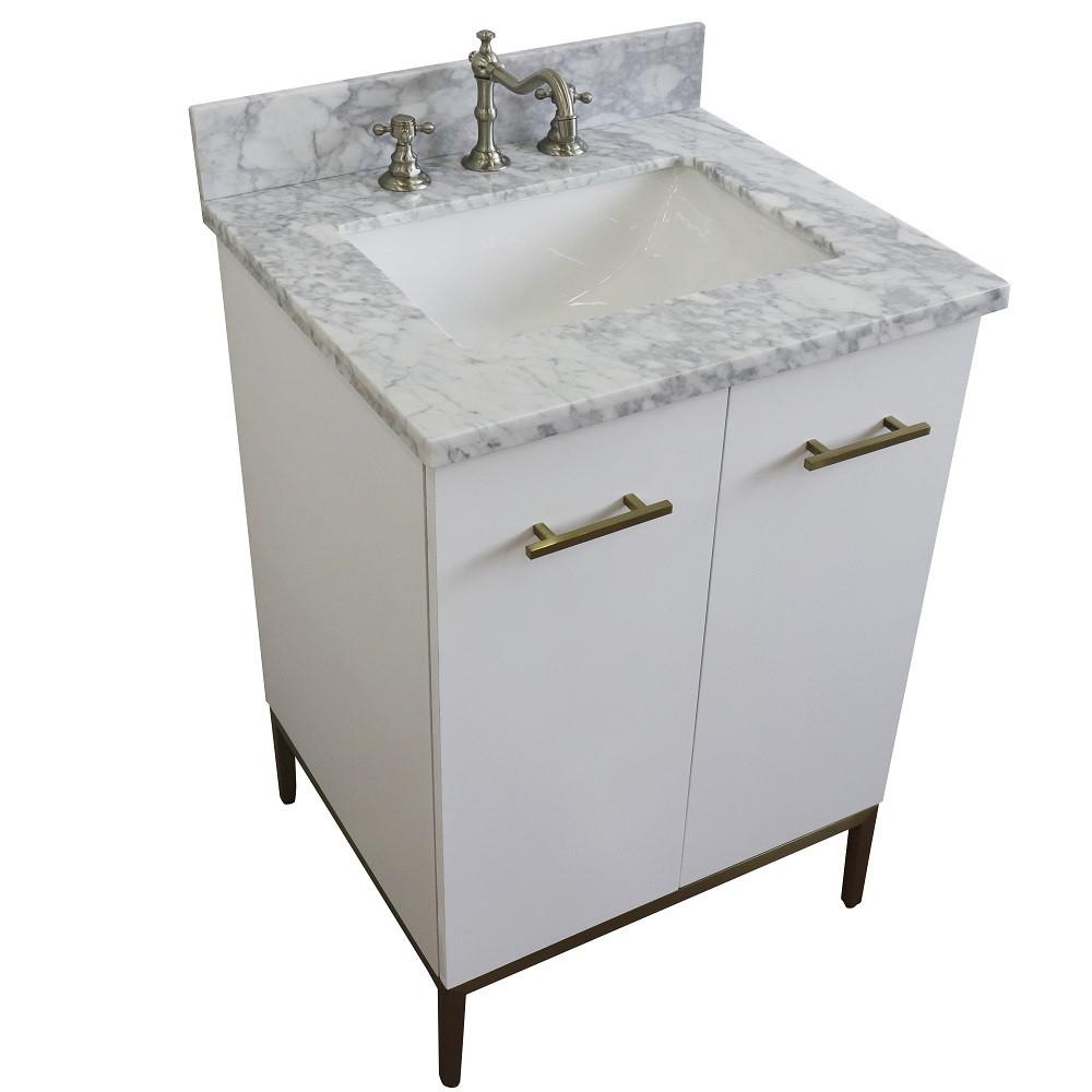 Single sink vanity in White with White Carrara marble and rectangle sink. Picture 13