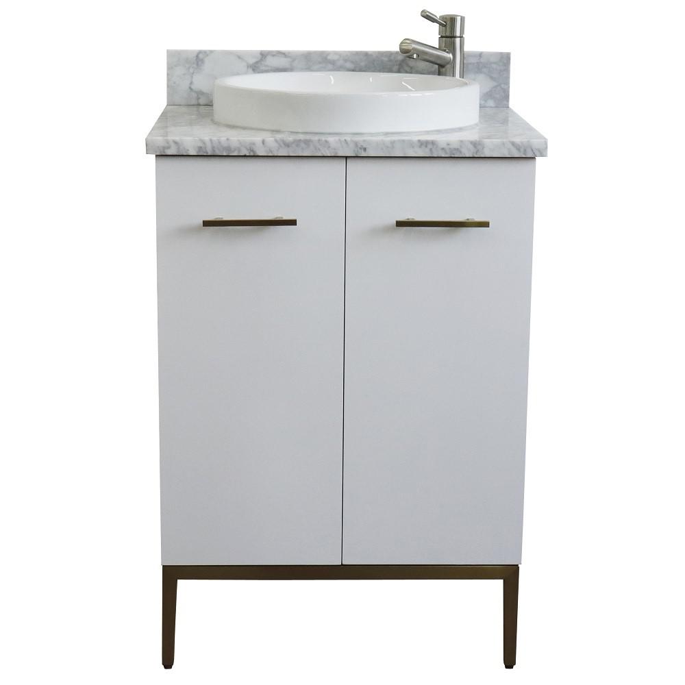 Single sink vanity in White with White Carrara marble and rectangle sink. Picture 23