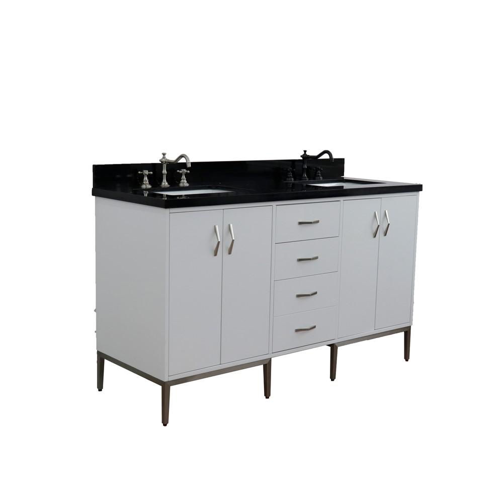 Double sink vanity in White with Black galaxy granite and rectangle sink. Picture 3