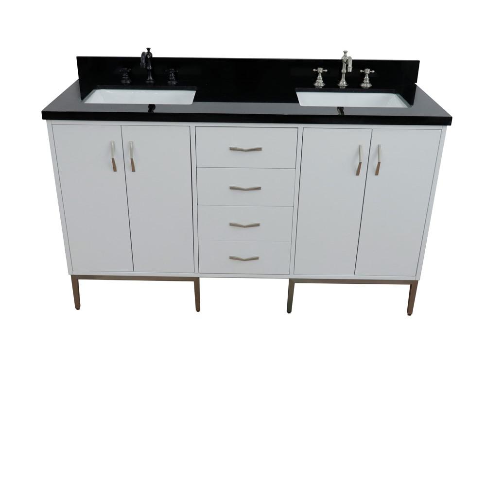 Double sink vanity in White with Black galaxy granite and rectangle sink. Picture 12