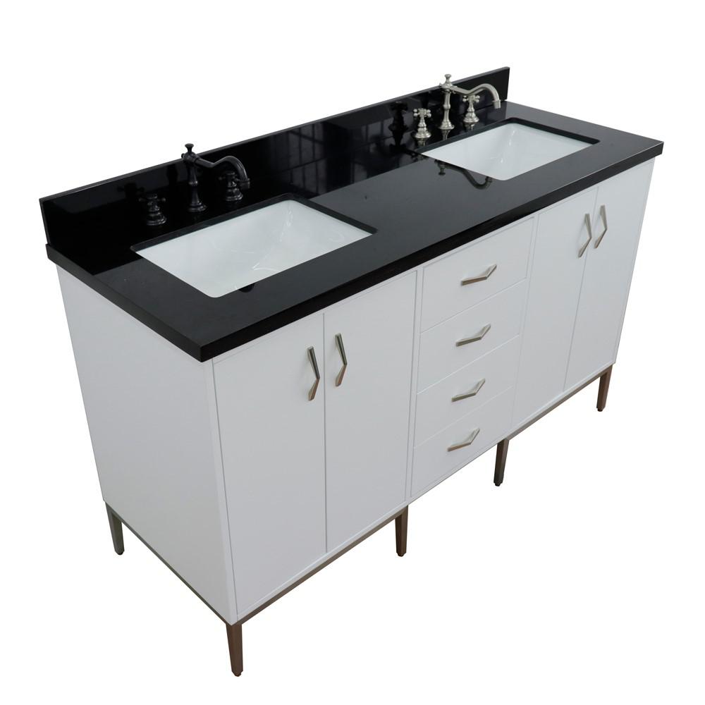 Double sink vanity in White with Black galaxy granite and rectangle sink. Picture 13