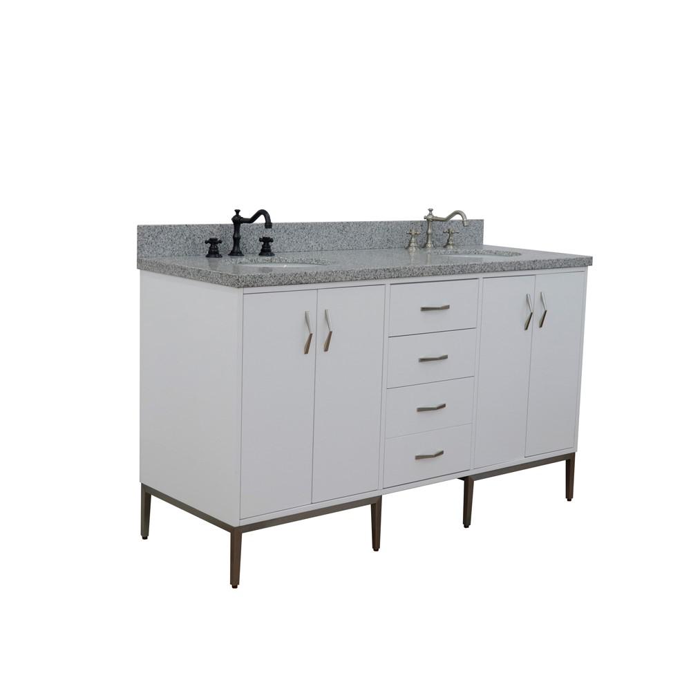 61 Double sink vanity in White finish with Gray granite and oval sink. Picture 3