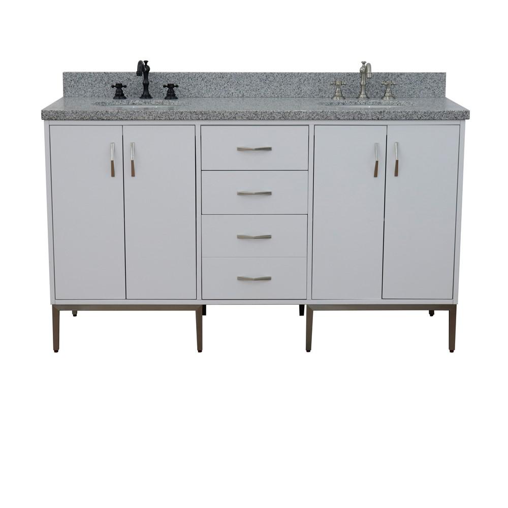 61 Double sink vanity in White finish with Gray granite and oval sink. Picture 11